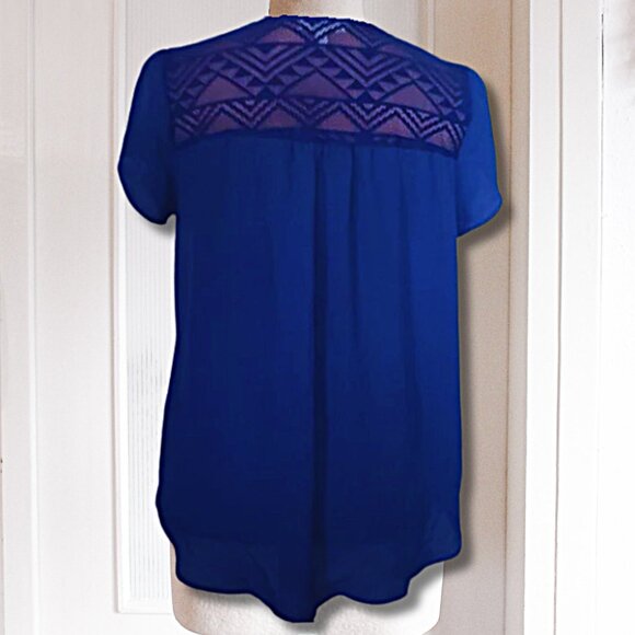 Meraki Royal Blue Hi-Lo Short Sleeve Blouse - Large - Picture 2 of 6